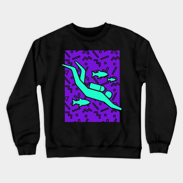 Rad 90s Scuba Diver Pattern Crewneck Sweatshirt by MeatMan